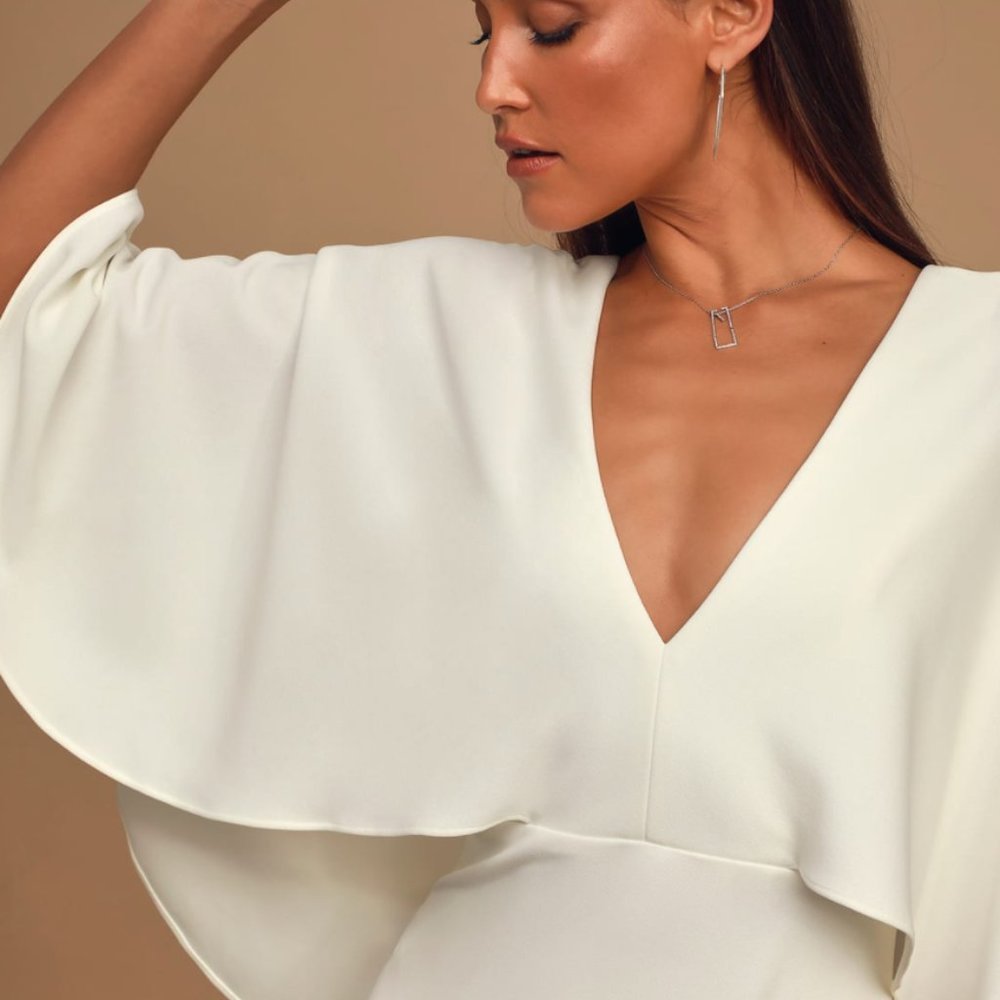 Spotlight Stealer White Cape Sleeve Maxi Dress